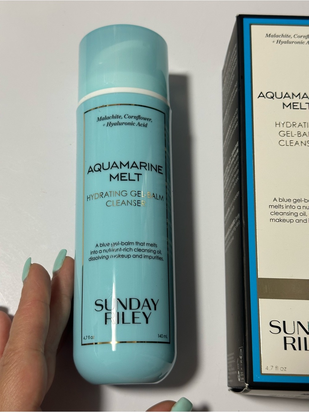 Sunday Riley Aquamarine Melt Hydrating Gel-Balm Cleanser — aqua blue